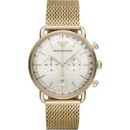 Emporio Armani Aviator Chronograph Quartz Beige Dial Gold Mesh Bracelet Watch For Men - AR11315